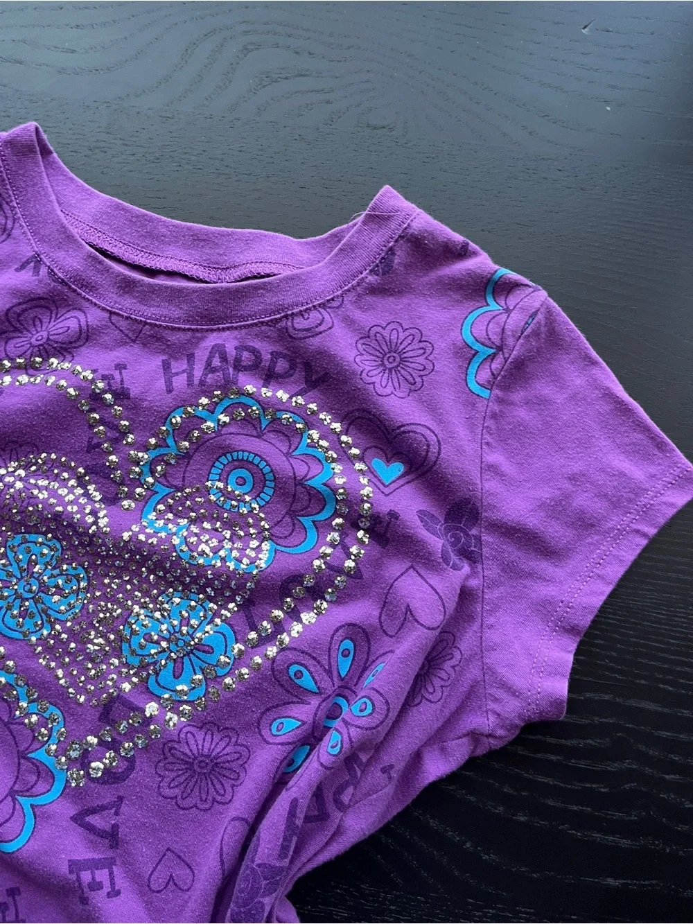 Kids Purple Short Sleeve Tee with Rhinestone Heart